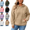 thumbnail image 1 of MLCDZ Women Fall Waffle Hoodies Pullover Hooded Long Sleeves Sweatshirt Drawstring Loose Fit Vacation Travel Oversized Tops with Pocket, 1 of 7