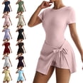 thumbnail image 1 of MLCDZ Women's Athletic Tennis Jumpsuit with Built in Shorts Summer Short Sleeves Crew Casual Lightweight Back Beautiest Golf Yoga Outdoor Sports Romper, 1 of 9