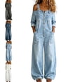 thumbnail image 1 of MLCDZ Women's Baggy Denim Bib Overalls Plus Size Square Neck Long Sleeves Wide Leg Vintage Loose Jumpsuit with Adjustable Straps Button Down Jean Romper, 1 of 7