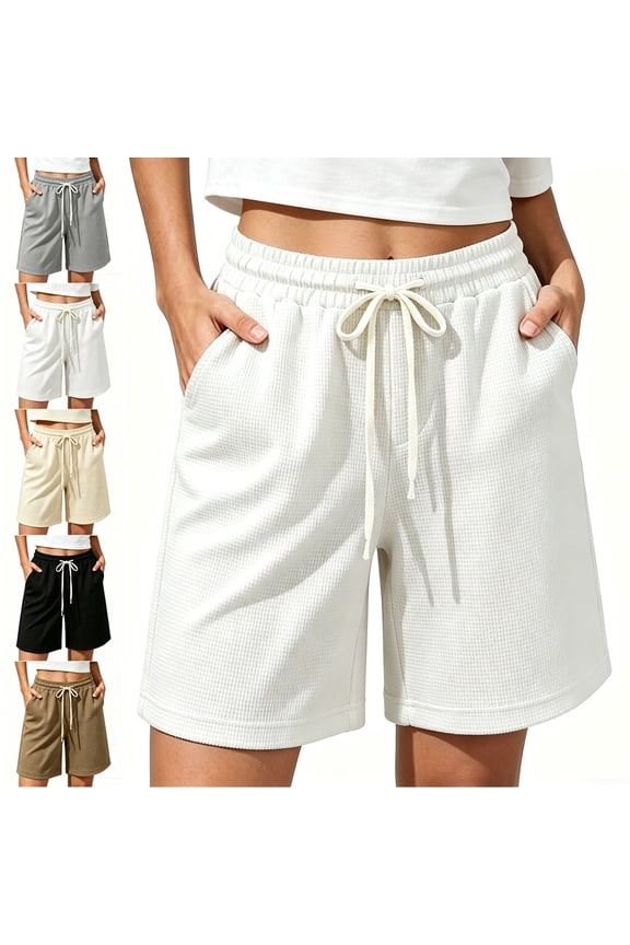Women's Bermuda Shorts Summer Drawstring Short Pants with Multiple Pockets Long Shorts for Women Lounge Walking Athletic Shorts