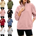 thumbnail image 1 of MLCDZ Women's Casual Lightweight Oversized Half Zipper Collared Sweatshirts Long Sleeve Solid Color Pullover Jackets with Pockets, 1 of 10