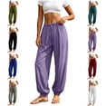 thumbnail image 1 of MLCDZ Women's Cotton Linen Summer Drawstring Elastic Waist Palazzo Pants Flowy Wide Leg Loose Fit Lightweight Beach Vacation Trousers with Pockets, 1 of 8