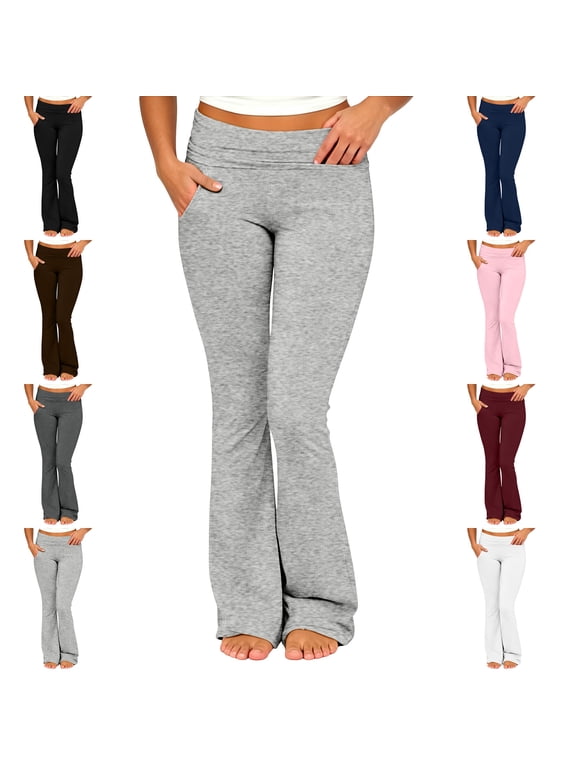 Women's Flare Skinny Plus Size Lightweight Pants Fold Over Leggings Stretch Bootcut Bell Bottom Slim Fit Yoga Pants Y2k Joggers with Pockets
