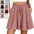 thumbnail image 1 of MLCDZ Women's Flowy Summer Shorts Elastic High Waisted Drawstring Casual lightweight Loose Dressy Shorts with Pockets Summer Beach Vacation Short Pants, 1 of 7