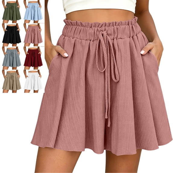 MLCDZ Women's Flowy Summer Shorts Elastic High Waisted Drawstring Casual lightweight Loose Dressy Shorts with Pockets Summer Beach Vacation Short Pants
