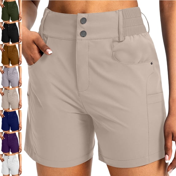 MLCDZ Women's Hiking Golf Shorts with Pockets Baggy Lightweight Elastic High Waist Stretch Cargo Shorts for Women Casual Summer Outdoor Sports Short Pants