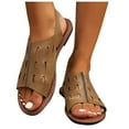 thumbnail image 1 of MLCDZ Women's Leather Round Open Toe Flat Roman Sandals Fashion Hook and Loop Casual Platforms Fisherman Sandals Comfort Softsole Non-Slip Beach Walking Sandal Shoes Brown 39, 1 of 7