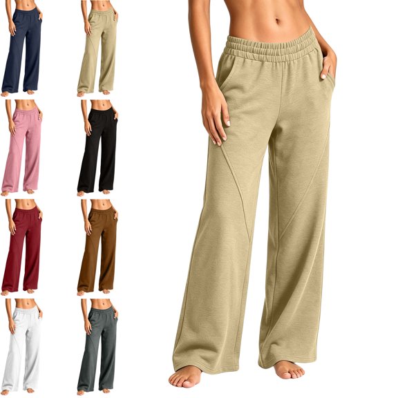 MLCDZ Women's Palazzo Lounge Straight Leg Pants Drawstring Tie Rope Stretchy Wide Leg Casual Baggy Pants Comfy High Waist Flowy Travel Trousers with Pockets