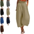thumbnail image 1 of MLCDZ Women's Pants Casual Smocked Elastic High Waisted Wide Leg Pants Drawstring Loose Cotton Linen Trousers with Pockets, 1 of 7