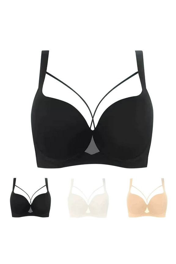 Women's Plus Size Full Coverage Underwire Bra Lightly Lined Seamless T Shirt Bra Support Thick Straps Comfort Daily Bras Black 34E