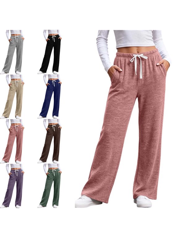 Women's Straight Leg Pants Ultra Soft Tech Relaxed Casual Lounge Pants with Pockets Drawstring Elastic Waist Loose Lightweight Workout Hiking Trousers
