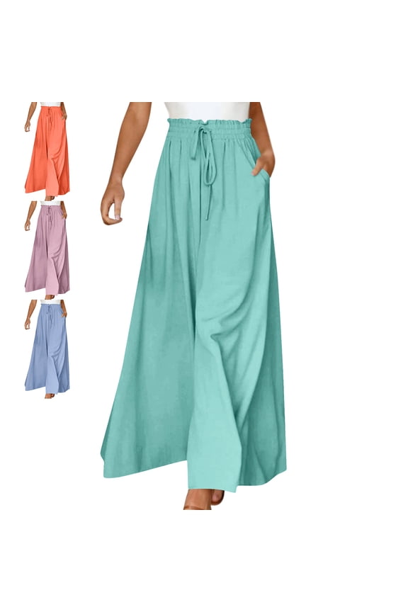 Women's Wide Leg Loose Lightweight Palazzo Pants Dressy Casual Gaucho Pants Elastic Waist with Pockets Travel Beach Trousers