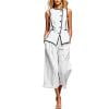MLCDZ Womens 2 Piece Short Sets Round Neck Sleeveless Tank Top with Wide Leg Capri Pants with Pockets Matching Summer Hiking Outfits