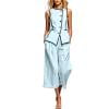 MLCDZ Womens 2 Piece Short Sets Round Neck Sleeveless Tank Top with Wide Leg Capri Pants with Pockets Matching Summer Hiking Outfits