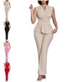 thumbnail image 1 of MLCDZ Womens Bodycon Lounge Sets 2 Piece Outfits Casual Sweatsuits Tracksuit V-Neck Short Sleeve Top and Wide Leg Cute Pants Sets Office Work Set, 1 of 6