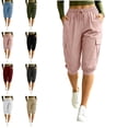thumbnail image 1 of MLCDZ Womens Capri Cargo Joggers with Pockets Drawstring Elastic Waist Casual Loose Golf Capris Summer Vacation Travel Cruise Hawaii Beach Cropped Pants, 1 of 8