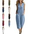 thumbnail image 1 of MLCDZ Womens Capris Jumpsuit Sleeveless Casual Wide Legs LightweightRompers Baggy Button Down V Neck Summer Overalls with Pockets, 1 of 6