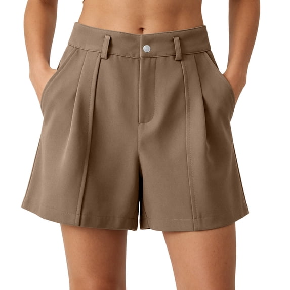 MLCDZ Womens Casual Elastic Waist Wide Leg Lightweight Suit Tailored Shorts Summer Dressy Office Business Work Short Pants with Pockets