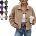 thumbnail image 1 of MLCDZ Womens Corduroy Jacket Cropped Fall Long Sleeve Button Down Turn collared Coat Casual Lightweight Solid Color Bomber Outerwear with Pockets, 1 of 8