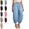 thumbnail image 1 of MLCDZ Womens Cotton Linen Barrel Harem Pants Baggy Lightweight Elastic Waist Wide Leg Pants with Pockets Boho Summer Casual Loose Beach Vacation Trousers, 1 of 7