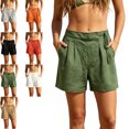 thumbnail image 1 of MLCDZ Womens Cotton Linen Shorts Casual Loose Summer Drawstring Elastic Waist Pleated Zipper Button Tailored Shorts Beach Vacation Versatile Short Pants, 1 of 8