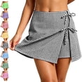 thumbnail image 1 of MLCDZ Womens Elastic High Waisted Gingham Skort A-Line Wrap Mini Skirt with Shorts Side Tie Plaid Skorts Summer Beach Vacation Short Pants, 1 of 5