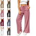thumbnail image 1 of MLCDZ Womens Pants Corduroy Wide Leg Drawstring Elastic Waisted Side Slit Trousers with Pockets Casual Lightweight Workout Golf Gym Pants, 1 of 8