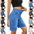 thumbnail image 1 of MLCDZ Womens Plus Size Jean Shorts High Waisted Stretchy Elastic Waist Tummy Control Pull On Denim Bermuda Shorts with Pockets Daily Commute Short Pants, 1 of 10