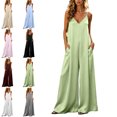 thumbnail image 1 of MLCDZ Womens Satin Wide Leg Jumpsuits Dressy Casual Flowy Spaghetti Strap V Neck Sleeveless Indoor Date Night Rompers One Piece Outfits with Pockets, 1 of 8
