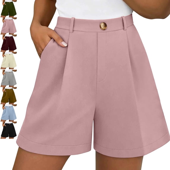 MLCDZ Womens Shorts Dressy High Waisted Wide Leg Tailored Shorts with Pockets Pleated Business Casual Work Trouser Shorts Without Belts