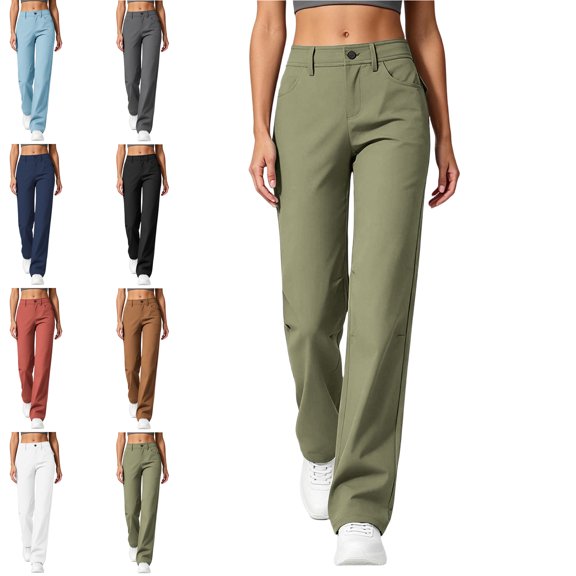 MLCDZ Womens Straight Leg Dress Work Pants High Waist Stretchy Business Casual Loose Pants Office Work Trousers Slacks with Pockets Daily Commute Pants