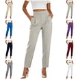 thumbnail image 1 of MLCDZ Womens Stretchy Dress Pants Trendy High Waisted Pleated Straight Leg Pants with Pockets Business Work Casual Comfortable Lightweight Trousers, 1 of 9
