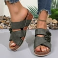 thumbnail image 1 of MLCDZ Womens Summer Shoes 2025, Low Wedge Sandals Retro Bohemian Suede Leather Floral Breathable Slip On Orthopedic Arch Support Slide Sandals Green 42, 1 of 8