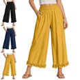 thumbnail image 1 of MLCDZ Womens Wide Leg Capris Pants Plus Size Casual High Waisted Ruffle Hem Loose Fit Capris with Pockets Summer Hawaiian Beach Vacation Cropped Pants, 1 of 9