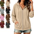 thumbnail image 1 of MLCDZ Womens Zip Up Drawstring Hoodies Long Sleeve Hooded Sweatshirts Y2K Fall Casual Trendy Jacket Lightweight Loose Fit Daily Commute Coat with Pockets, 1 of 10