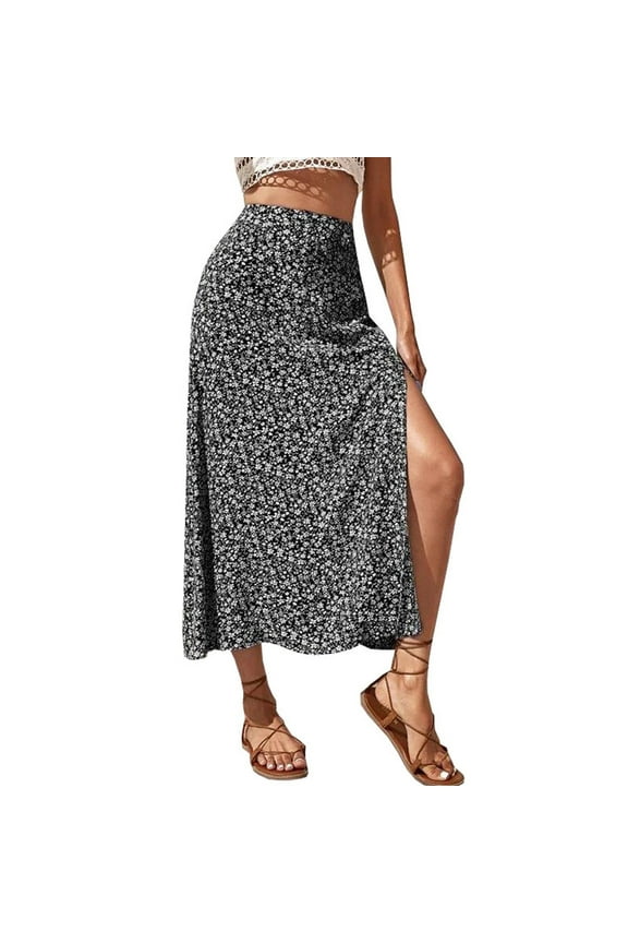 Skirts For Women Floral High Waist Maxi Skirt Summer Beach A Line Split Thigh Long Skirts