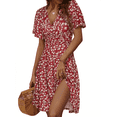 thumbnail image 1 of MLDRA Boho Dresses for Women Summer Casual Short Sleeve Floral V Neck Above Knee Dress for Beach Vacation Holiday Party,Red Wedding Guest Dress, 1 of 7