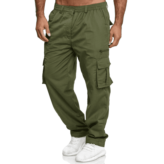 PUZTLOY Men's Cargo Pants Sweatpants Jogger Work Trousers Relaxed Fit Loose Casual Baggy Lightweight Workout Slacks with Multi Pockets Army Green