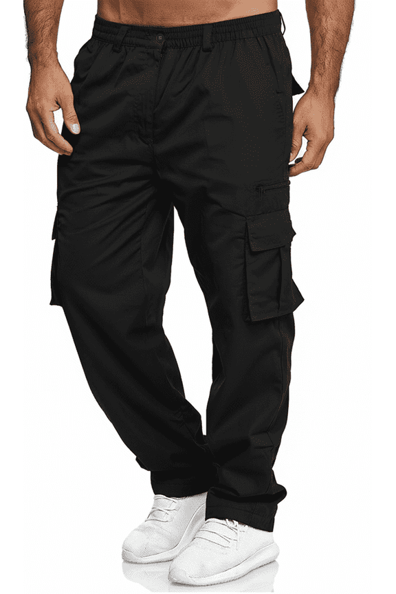 Men's Cargo Pants Sweatpants Jogger Work Trousers Relaxed Fit Loose Casual Baggy Lightweight Workout Slacks with Multi Pockets Black