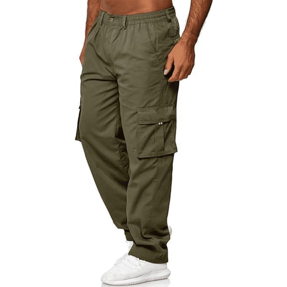 MLDRA Men's Cargo Pants Jogger Work Trousers Relaxed Fit Loose Casual Sweatpants Lightweight Slacks with Multi Pockets Army Green