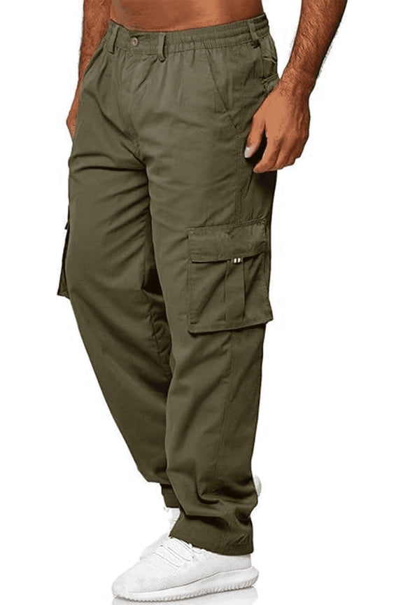 Men's Cargo Pants Jogger Work Trousers Relaxed Fit Loose Casual Sweatpants Lightweight Slacks with Multi Pockets Army Green