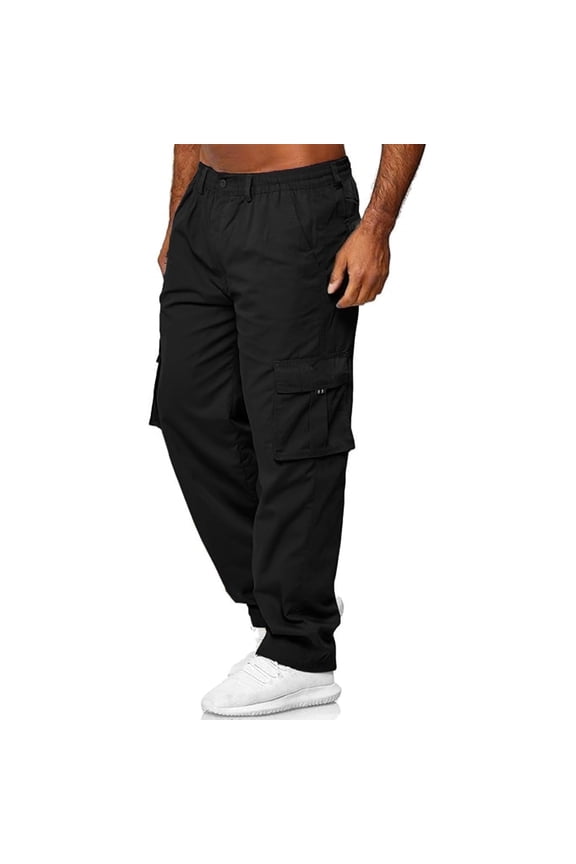 Men's Cargo Pants Jogger Work Trousers Relaxed Fit Loose Casual Sweatpants Lightweight Slacks with Multi Pockets Black