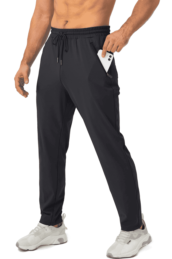 Men's Joggers Sweatpants with Zipper Pockets Tapered Joggers Athletic Lounge Pants Traning Track Pants for Workout, Jogging, Running,Soccer Black