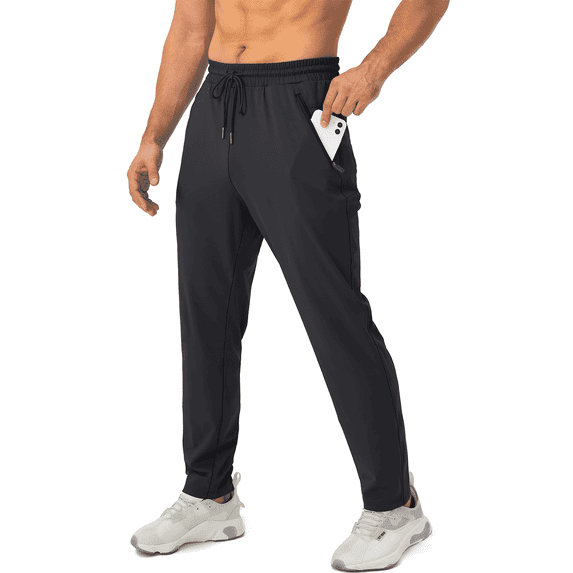 Puztloy Men's Joggers Sweatpants with Zipper Pockets Tapered Joggers Athletic Lounge Pants Traning Track Pants for Workout, Jogging, Running,Soccer Black