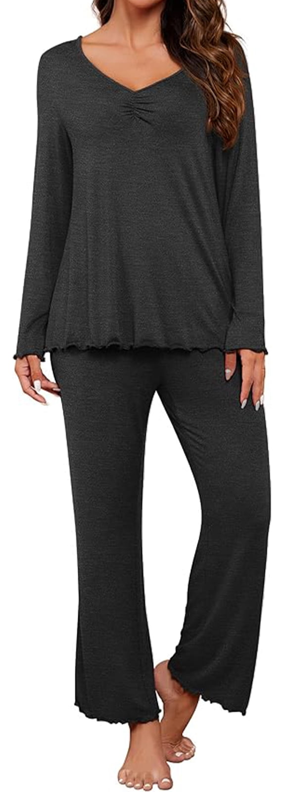 DREAMHALO Women's Bamboo Viscose Pajama Set - Long Sleeve V-Neck PJs For Maternity & Nursing - View #8