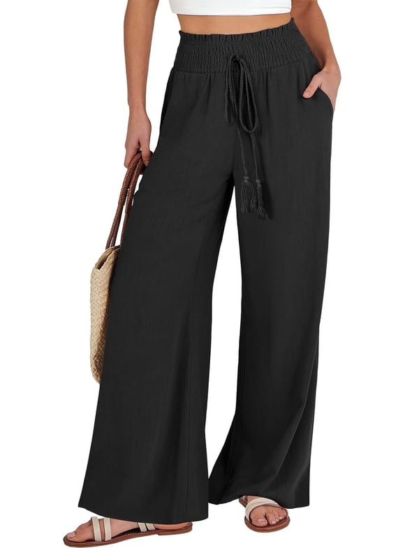 Linen Pants for Women Wide Leg Pants High Waist Wide Leg Trousers Trendy Lounge Pant with Pockets (Available in Plus Size)