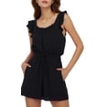 thumbnail image 1 of MLDRA Rompers Short overalls for Women Ruffle Sleeves Square Neck Jumpsuits Drawstring with Pockets 2026 Summer Black, 1 of 7