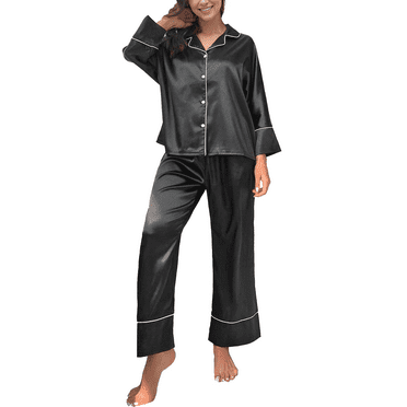 MLDRA Womens Pajamas Sets Long Sleeve Satin Pjs Silk Loungewear Button Down Shirt Long Pants Nightwear