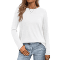 thumbnail image 1 of MLDRA T Shirts for Women Long Sleeve Thin Loose Shirts Crewneck Comfy Casual Basic Fall Tops Loose Fit Clothes White, 1 of 7