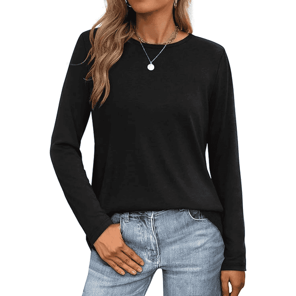 MLDRA T Shirts for Women Long Sleeve Shirts Crewneck Comfy Casual Basic Fall Tops Loose Fit Clothes Black